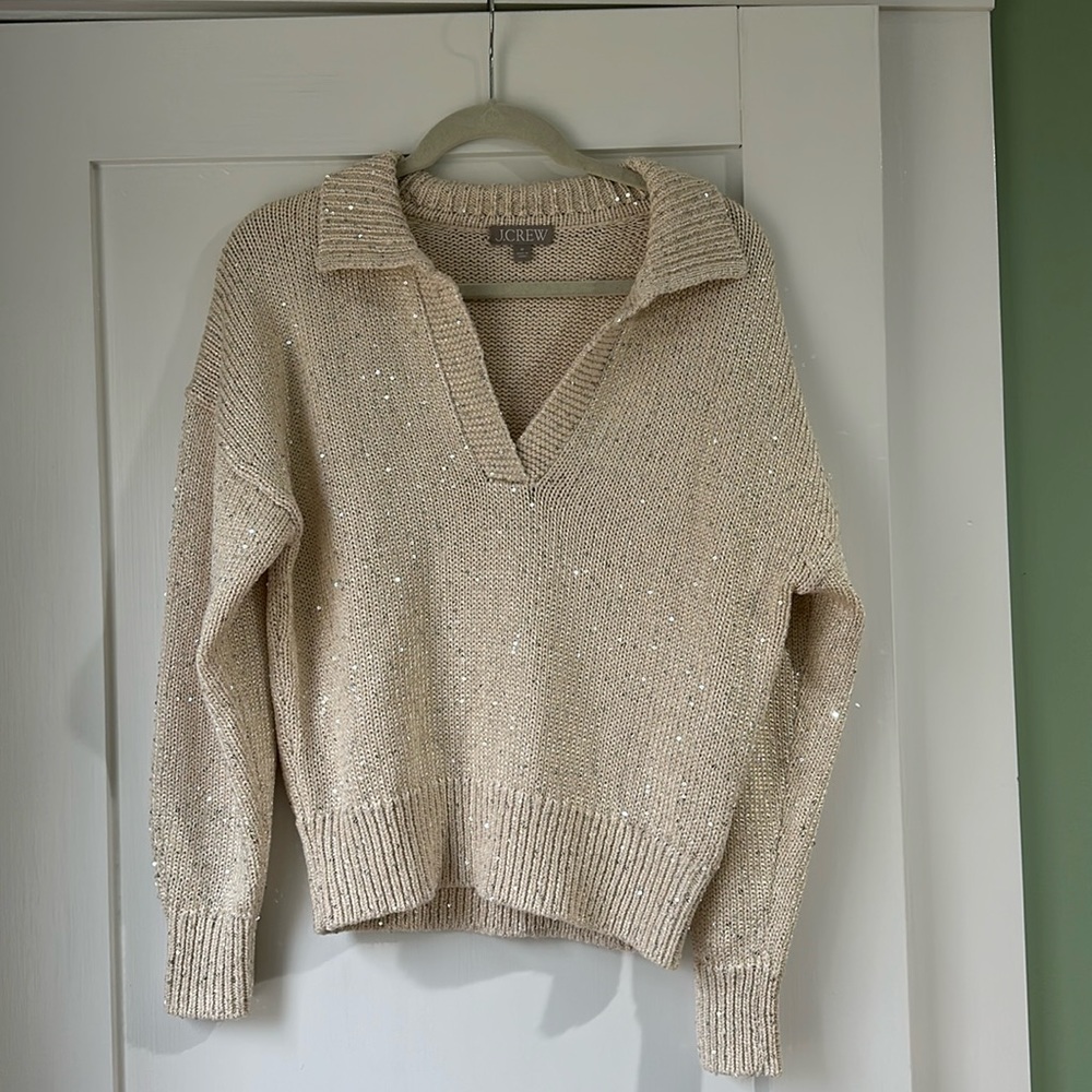 J Crew Sequin V Neck Sweater